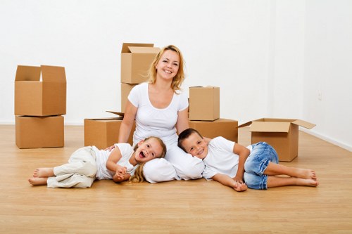 Packed boxes and furniture prepared for a local Camdentown house move
